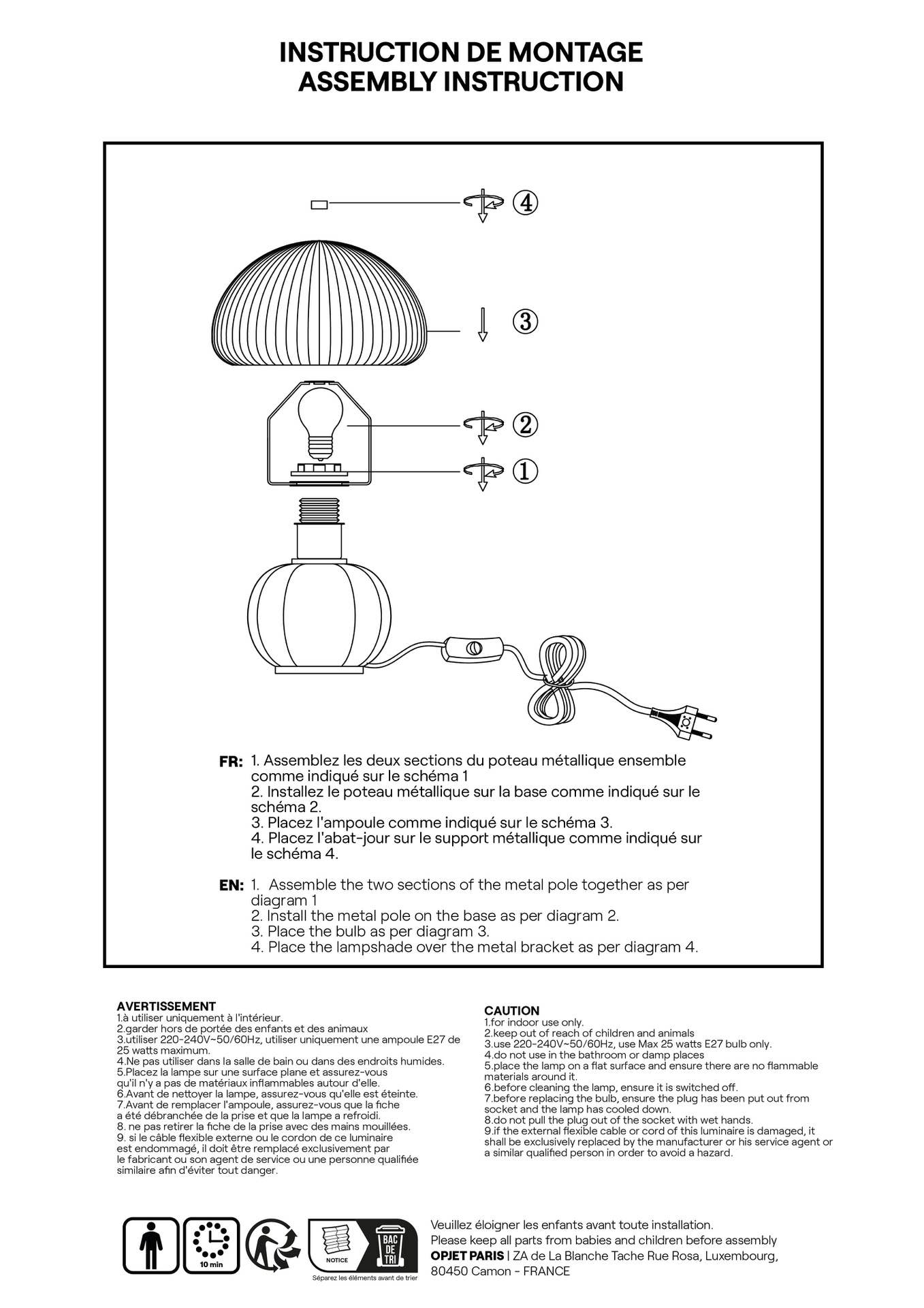 Lampe Madeleine Ø22 H27 cm